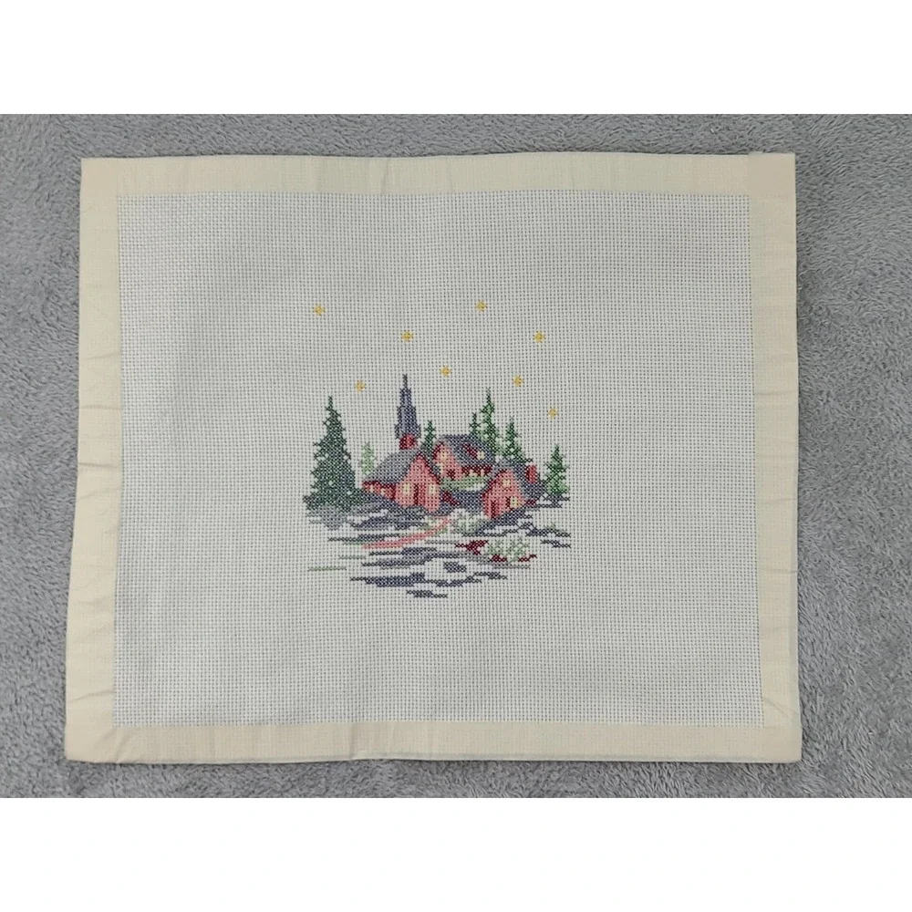Handmade Needlepoint Christmas Village Scene Wall‎ Art Decor 15